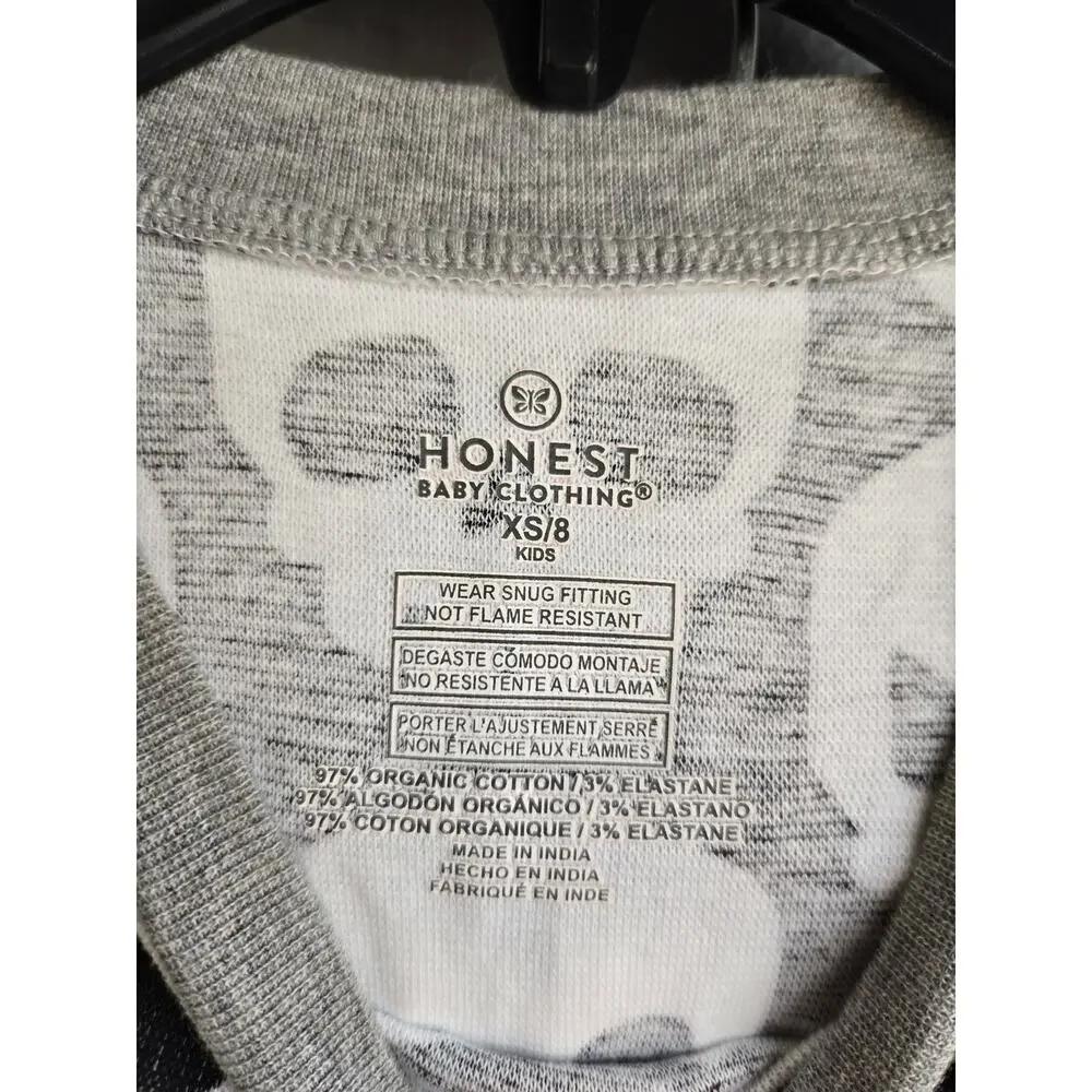 Honest Baby‎ Kids Organic Cotton Skull Print Snug Fit Pajama Set Black Gray XS/8
